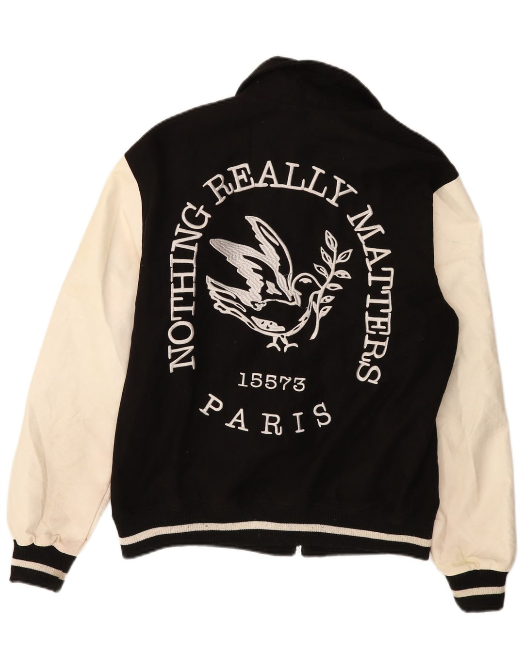 Pull & Bear Herre Paris Varsity Jacket UK 38 Medium Sort Colourblock
