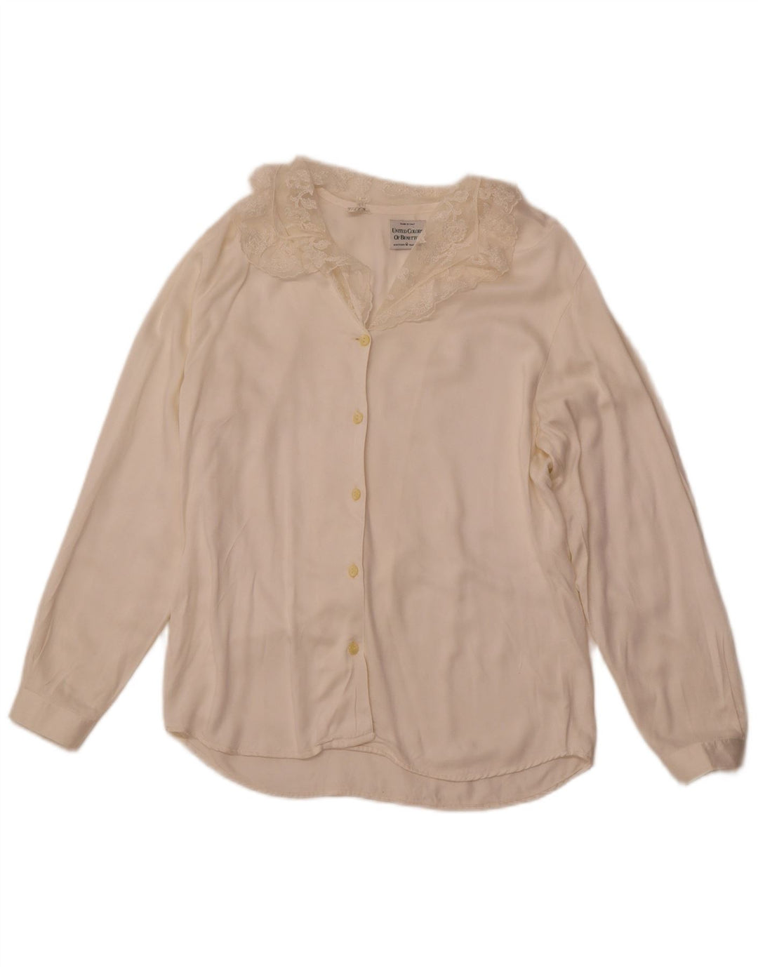 BENETTON skjortebluse til kvinder IT 44 Medium Off White Viscose
