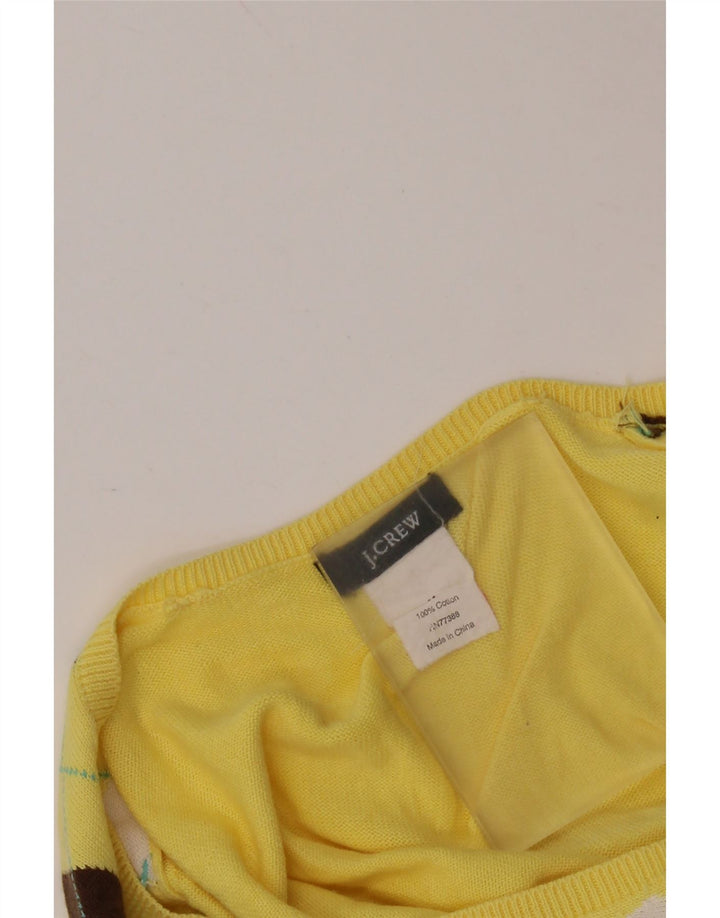 J. CREW Dame V-hals sweater UK 12 Medium Yellow Argyle/Diamond