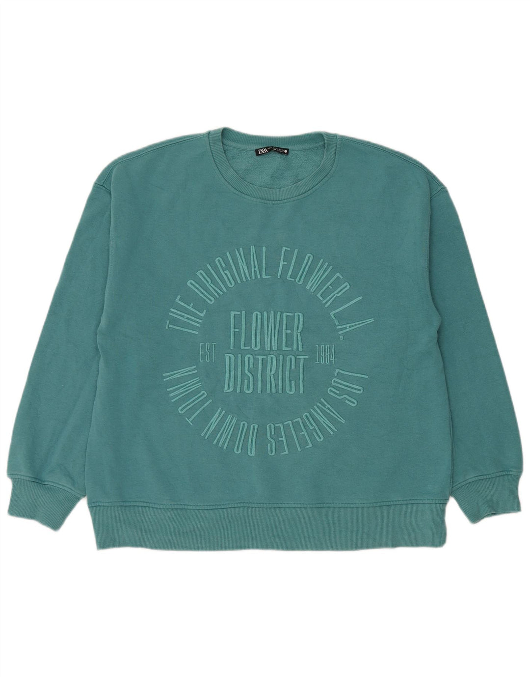 Zara Dame Grafisk Oversized Sweatshirt Jumper UK 10 Lille Blå Bomuld