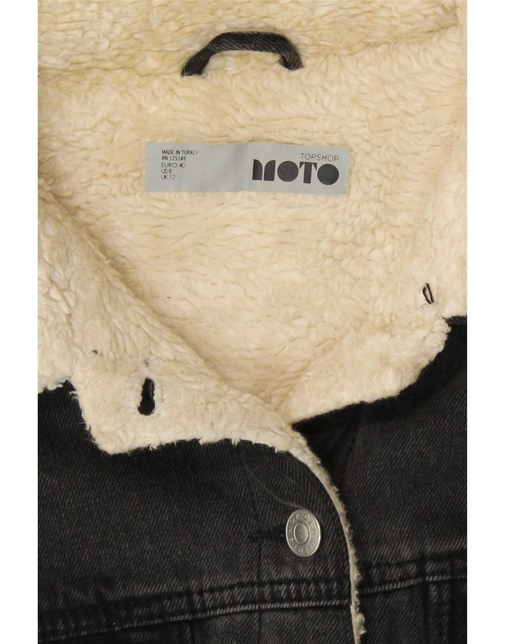 Topshop Dame Denim Sherpa Jacket UK 12 Medium Grey Bomuld