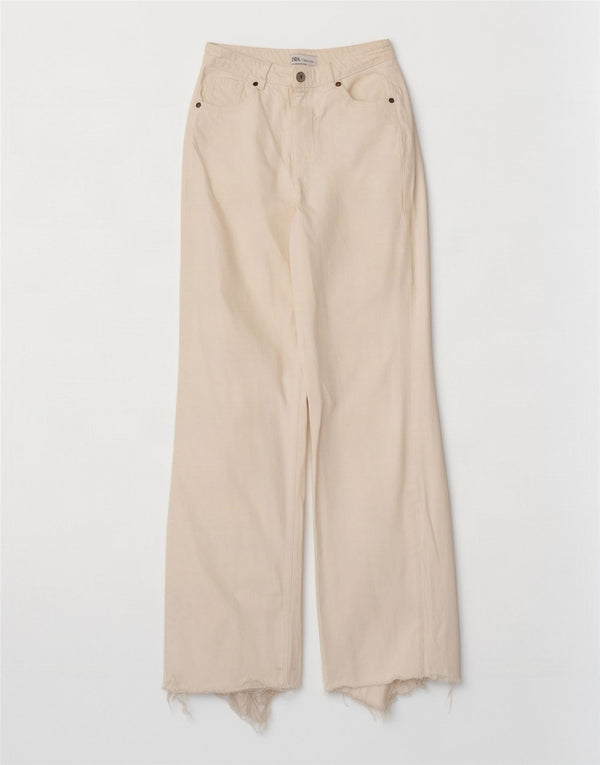 Zara Dame Jeans med høj talje og brede ben EU 36 XS W26 L34 Hvid