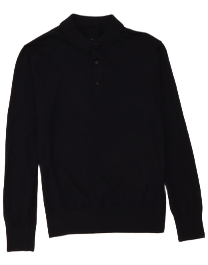 Vintage herre polo hals sweater mellem marineblå merinould