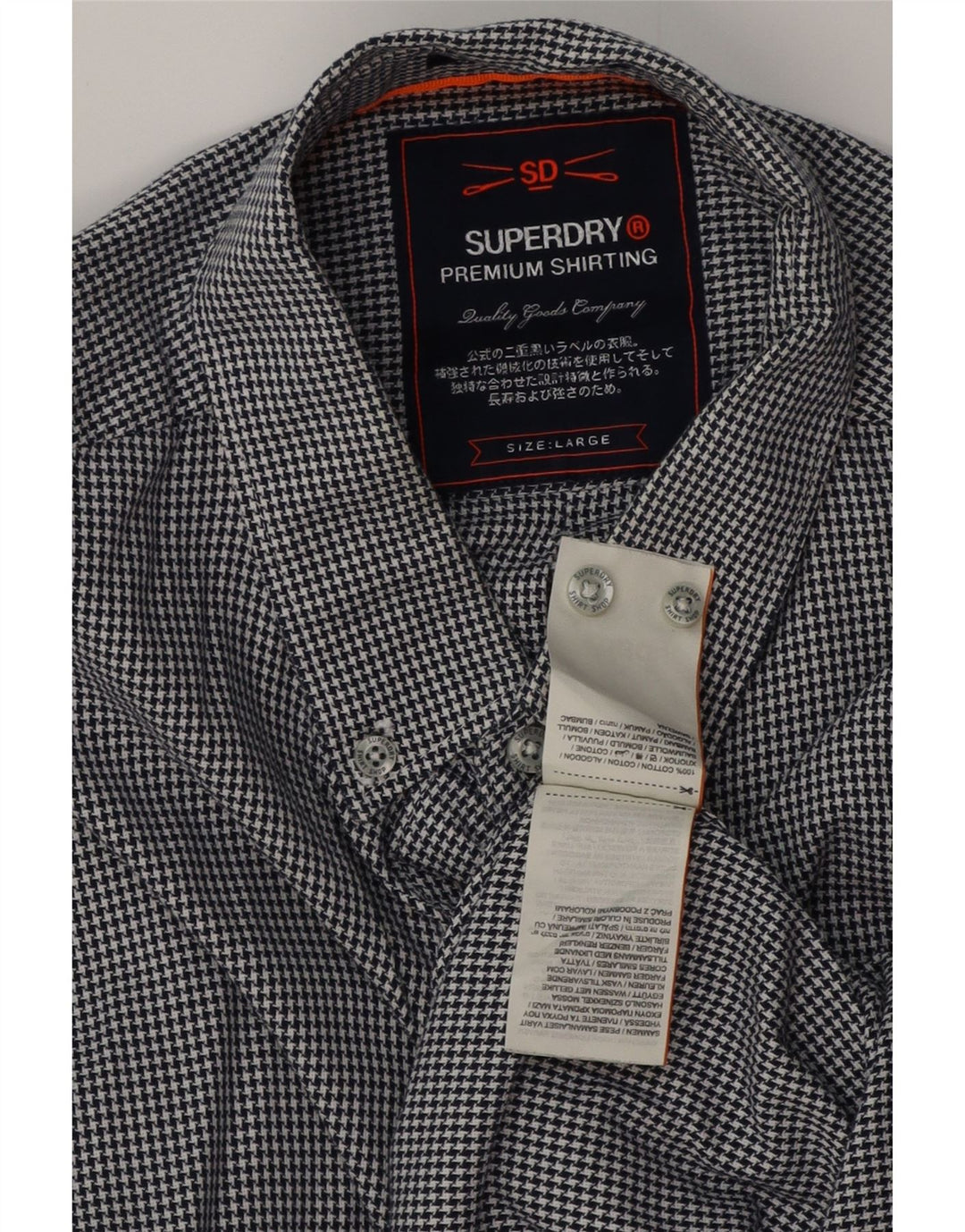 SUPERDRY Herre Regular Fit skjorte Stor marineblå Houndstooth bomuld