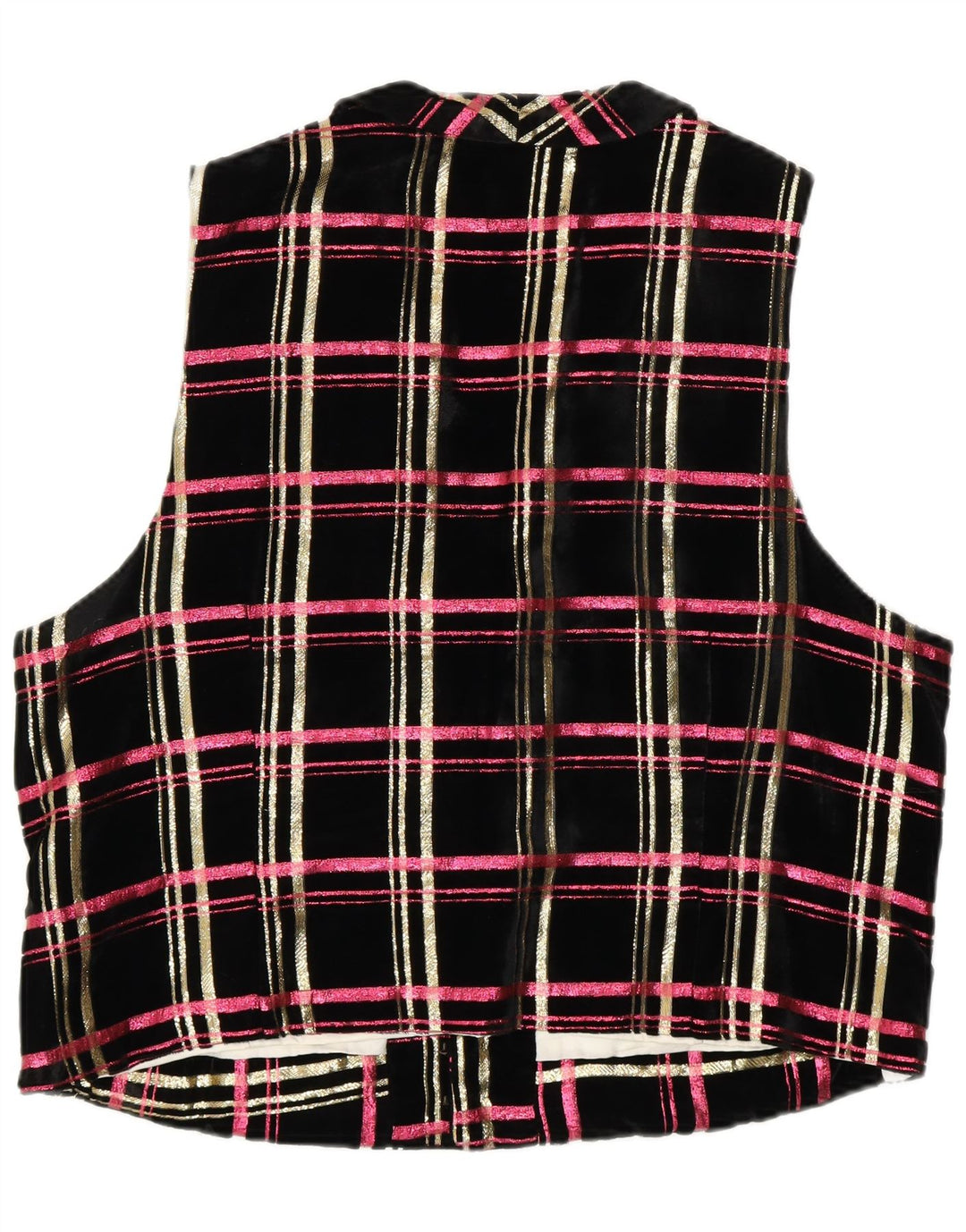 VINTAGE fløjlsvest til kvinder UK 18 XL sort ternet