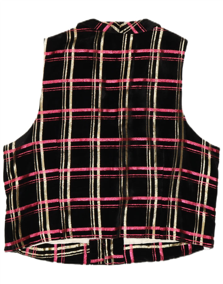 VINTAGE fløjlsvest til kvinder UK 18 XL sort ternet