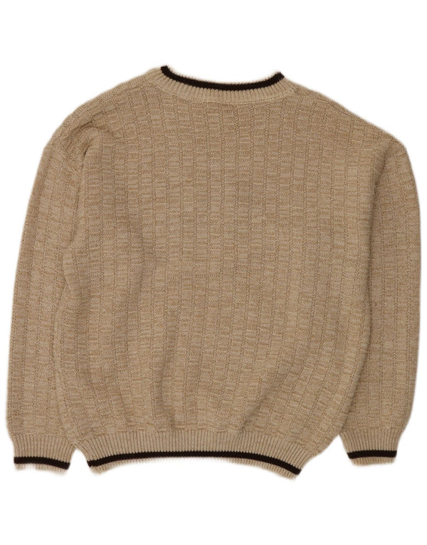 VINTAGE Herre grafisk rund hals sweater IT 52 XL Beige polyakryl