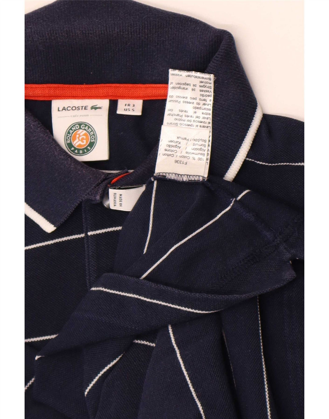 Lacoste herre poloshirt størrelse 3 Lille marineblå stribet bomuld