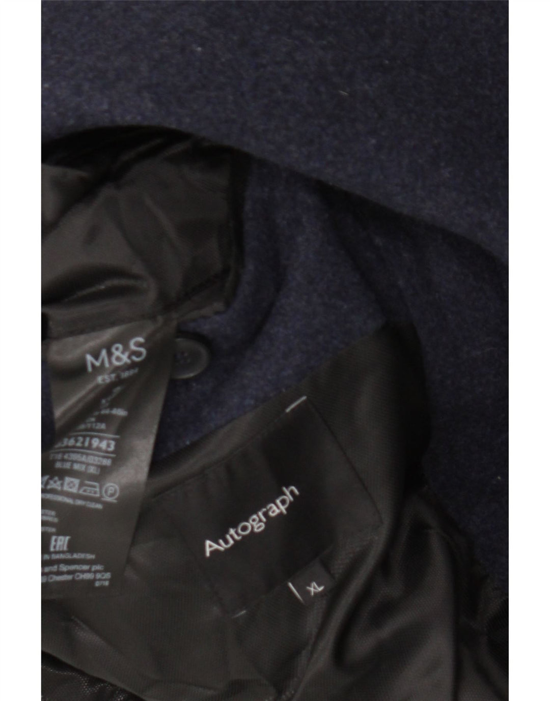 Marks & Spencer Herre Overfrakke UK 42 XL Marineblå Uld