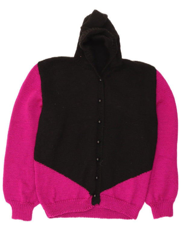 Vintage sweater med hætte til kvinder UK 14 Medium Black Colourblock
