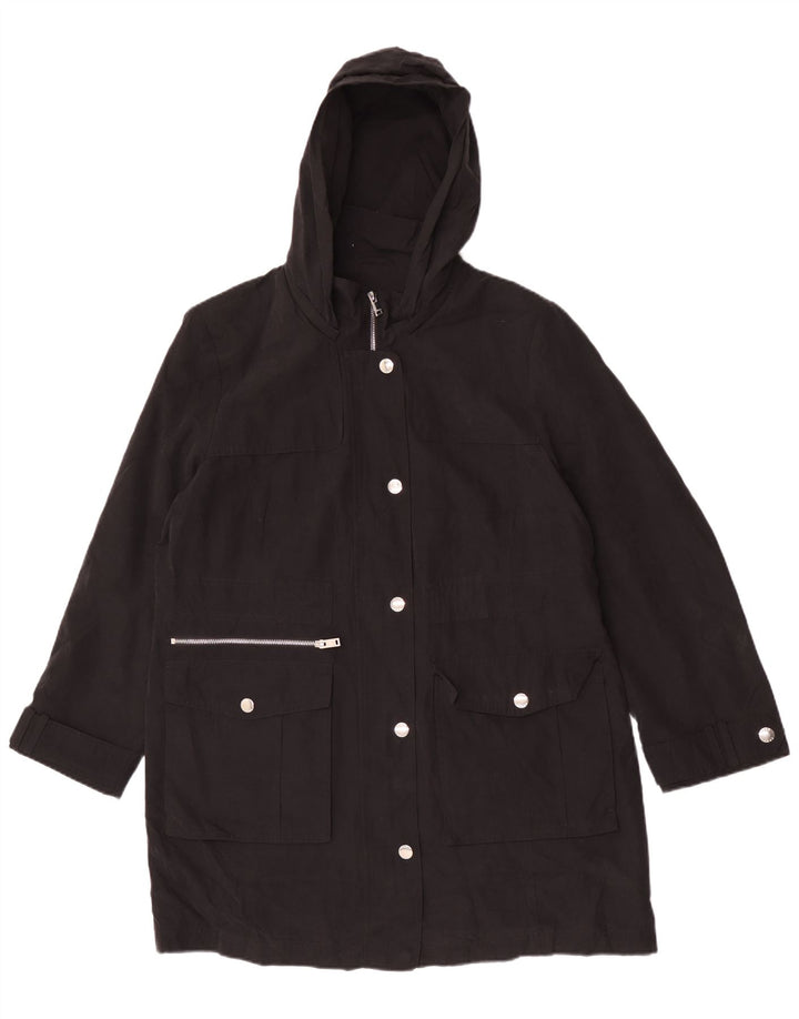 Dkny Dame Hætte Regnfrakke UK 18 XL Sort Polyester