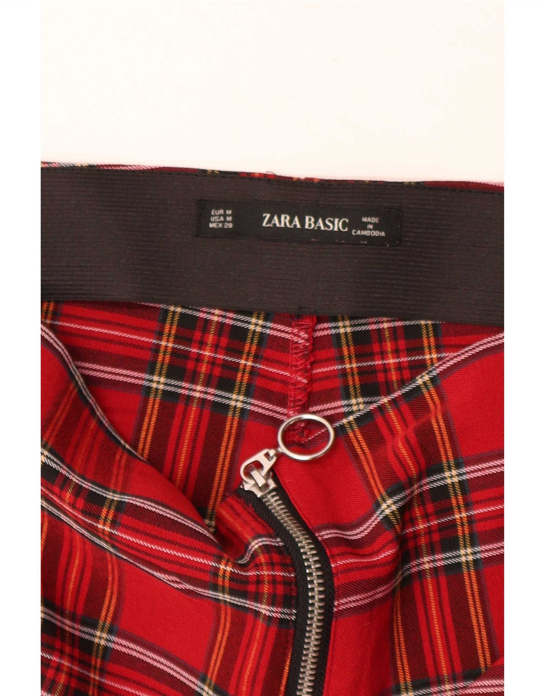 Zara Dame Skinny Cropped Trousers Medium W28 L26 Red Check
