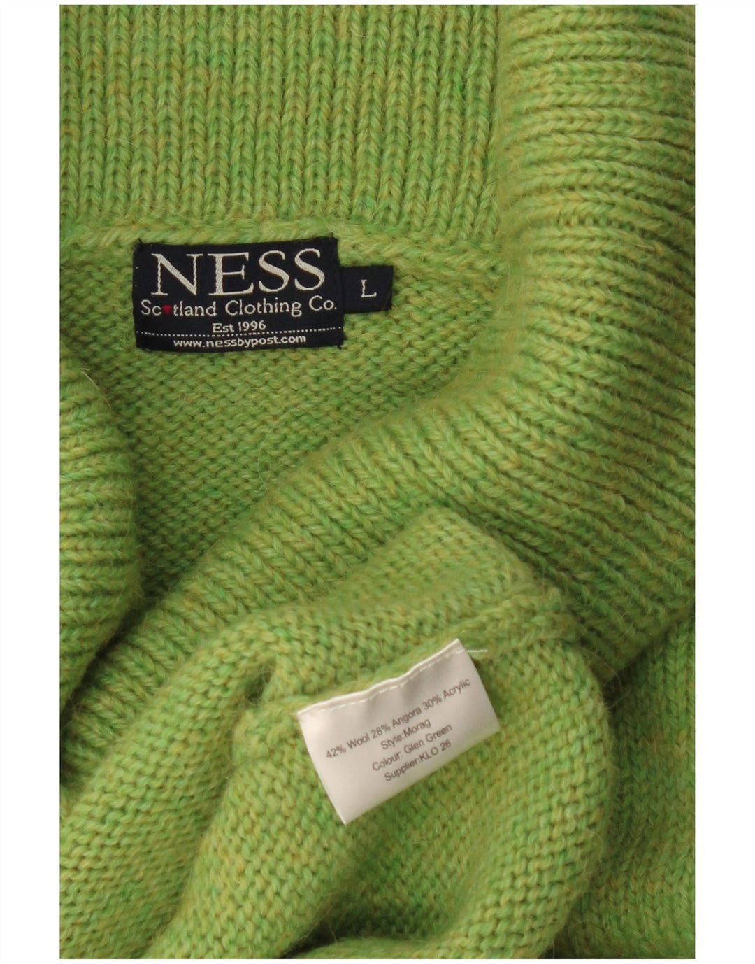Ness Dame Rullehals Sweater UK 14 Stor Grøn Uld