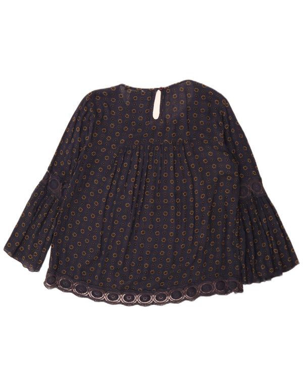 Superdry Womens Loose Fit Bluse Top UK 14 Medium Navy Blue Floral