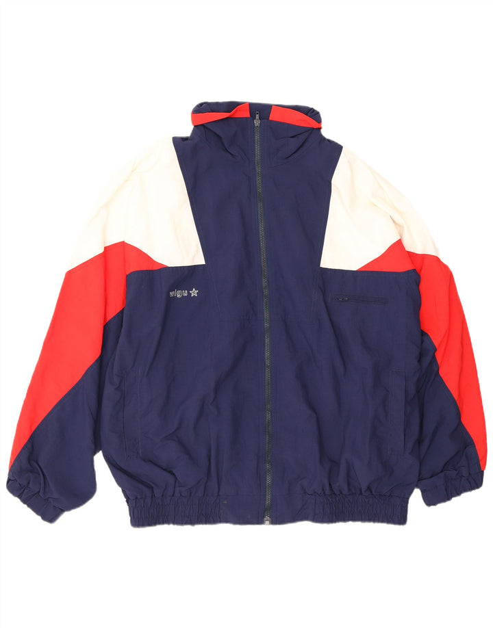 Vintage træningsdragt til mænd Topjakke XL Marineblå Colourblock Polyamid