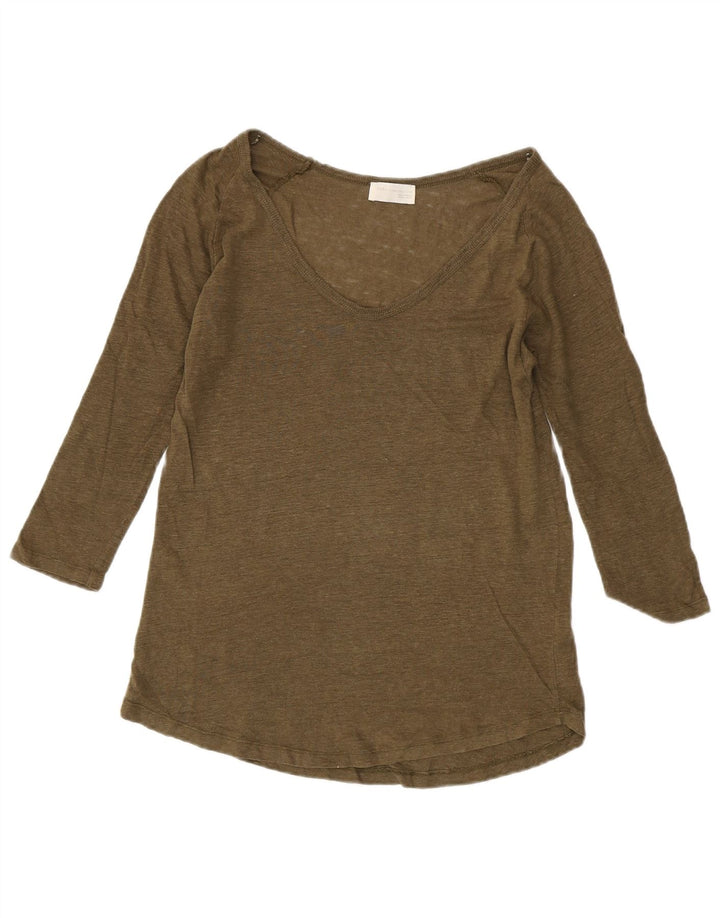 ZARA Dame Top Langærmet UK 14 Stor Khaki Linen