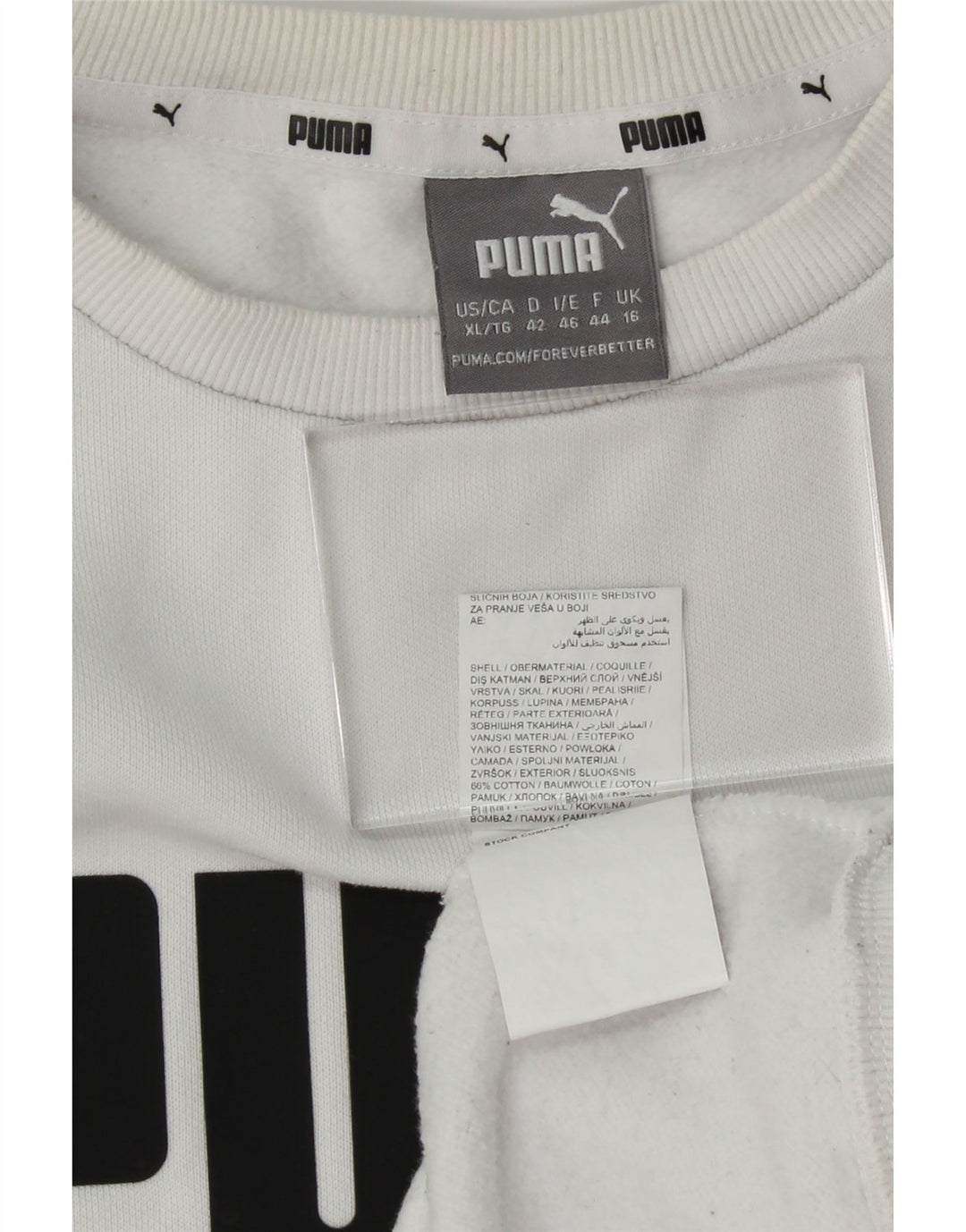 PUMA Womens Graphic Sweatshirt Jumper UK 16 Large White Cotton Vintage Puma and Second-Hand Puma from Messina Hembry 