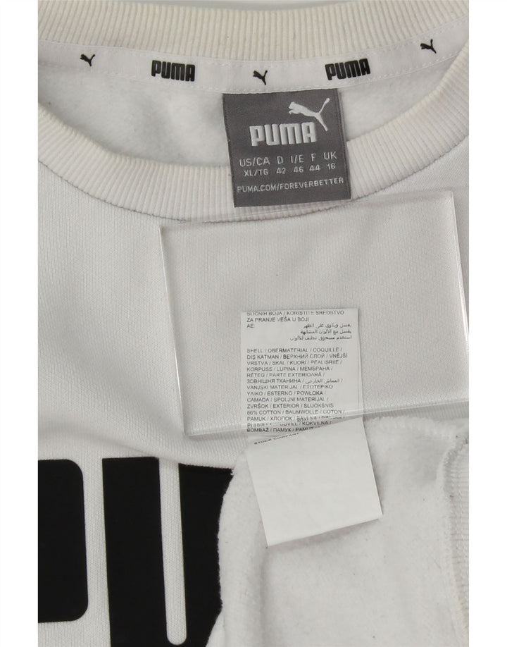 PUMA Womens Graphic Sweatshirt Jumper UK 16 Large White Cotton Vintage Puma and Second-Hand Puma from Messina Hembry 