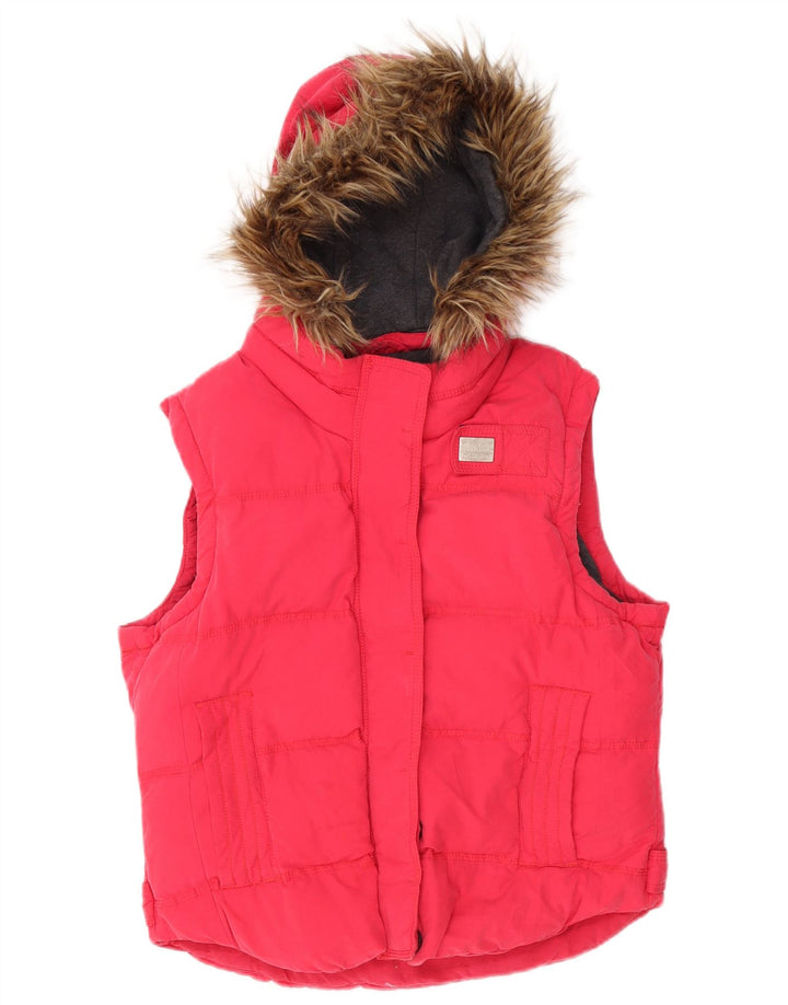 SUPERDRY Dame hætte polstret Gilet UK 16 Large Pink Bomuld