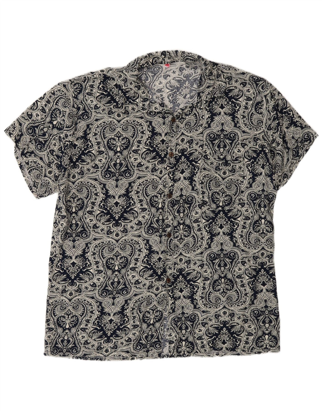 Vintage kortærmet herreskjorte Stor marineblå Paisley