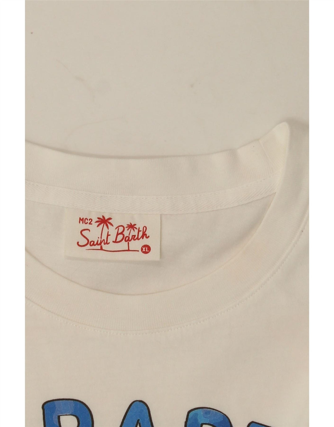SAINT BARTH Mens Graphic T-Shirt Top XL White Cotton Vintage Saint Barth and Second-Hand Saint Barth from Messina Hembry 