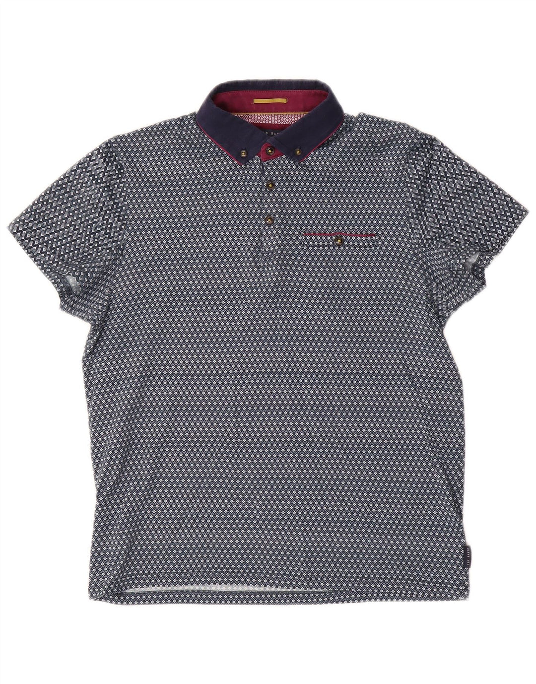 Ted Baker Herre poloskjorte str. 3 Medium Blue Geometric Cotton