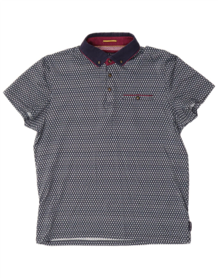 Ted Baker Herre poloskjorte str. 3 Medium Blue Geometric Cotton