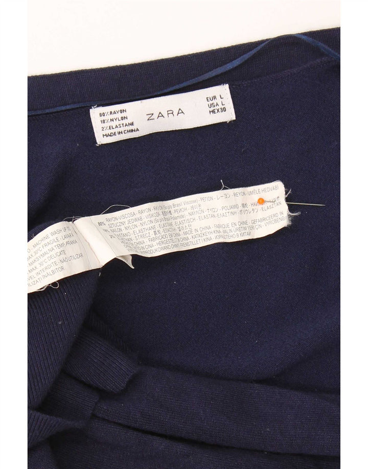 Zara Dame Cardigan Sweater UK 16 Large Navy Blue Rayon