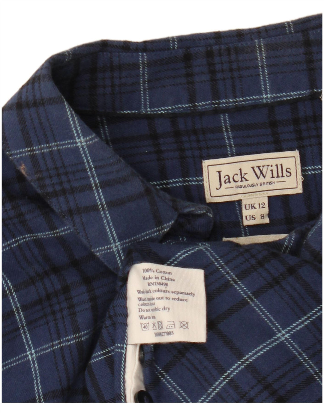 JACK WILLS Dame Flanelskjorte UK 12 Medium Navyblå Ternet Bomuld