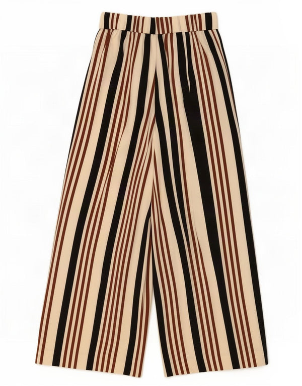 Zara kvinders brede ben Casual bukser XS W24 L24 Beige stribet polyester