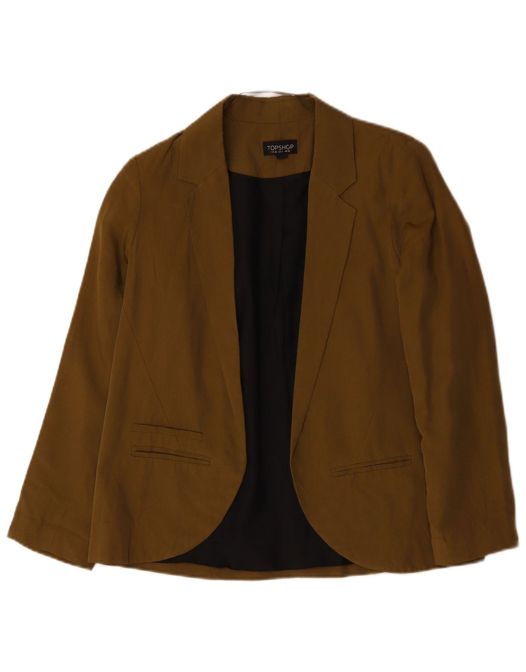 TOPSHOP Dame Oversized Open Blazer Jacket UK 10 Small Khaki Lyocell