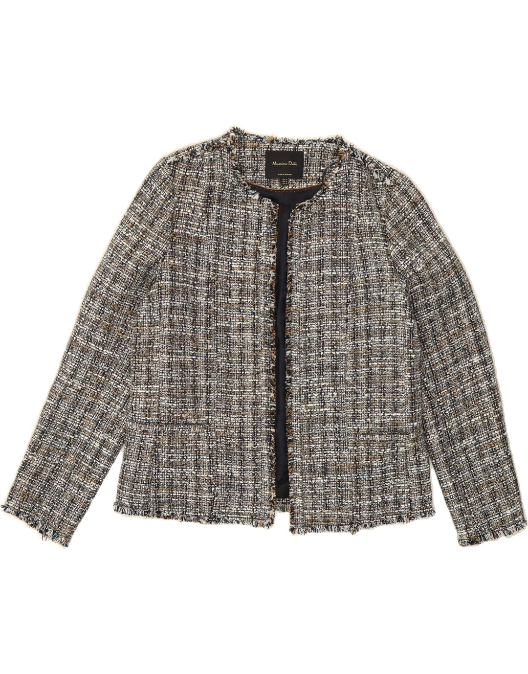 MASSIMO DUTTI Womens Open Blazer Jacket EU 42 Large Grey Check Cotton Vintage Massimo Dutti and Second-Hand Massimo Dutti from Messina Hembry 
