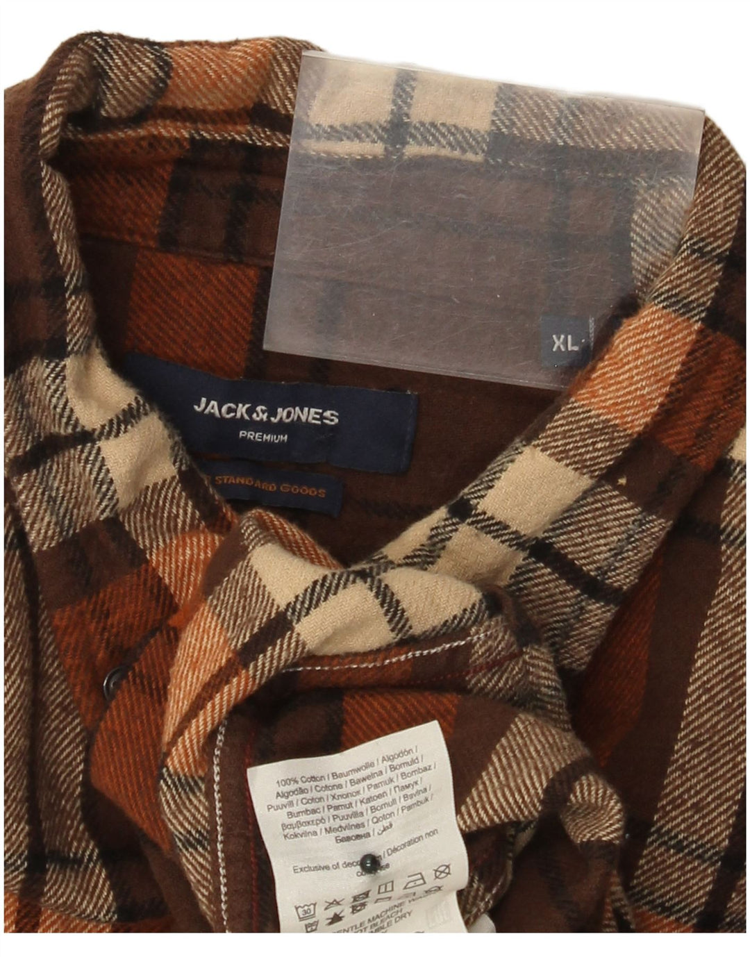 JACK & JONES Flannelskjorte til mænd XL Brun Plaid Bomuld