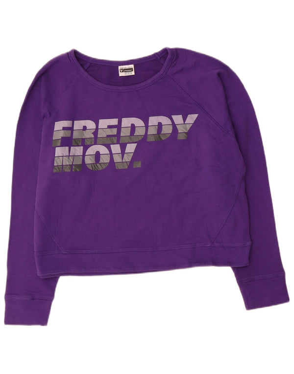 Freddy Womens Crop Graphic Sweatshirt Jumper UK 12 Medium Lilla Bomuld