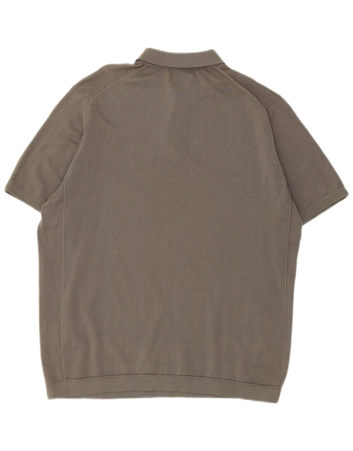 Massimo Dutti Herre Kortærmet Polo Neck Jumper Sweater Medium Grå Bomuld