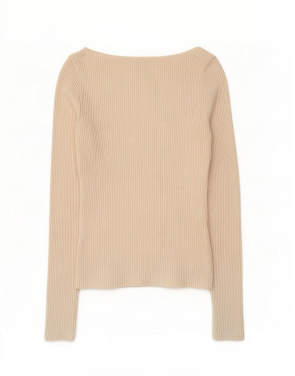 Zara Womens Crop Top Langærmet UK 12 Medium Beige Viscose