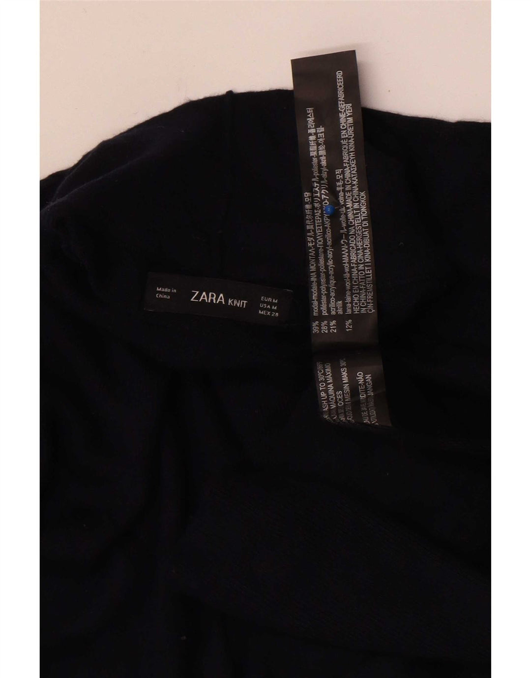 Zara Dame Turtle Neck Jumper Sweater UK 14 Medium Navy Blue Modal
