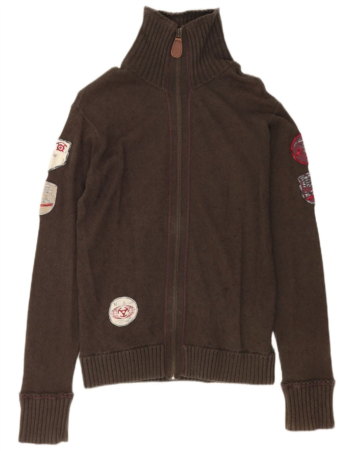 Diesel Herre Grafisk Cardigan Sweater Stor Khaki Bomuld