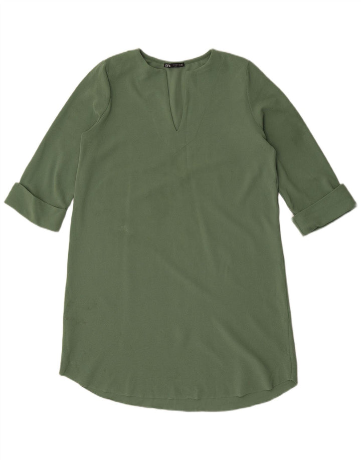 Zara Dame 3/4 ærmer Oversized Shift Dress UK 10 Small Green