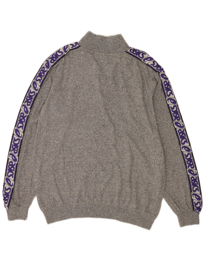 Asics Herre grafisk lynlås-hals sweatshirt jumper stor grå flækket bomuld