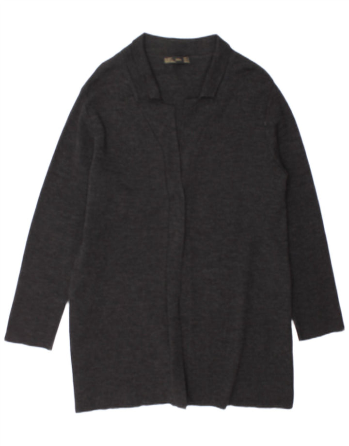 Zara Womens Longline Open Cardigan Sweater UK 16 Large Grey Flecked Wool