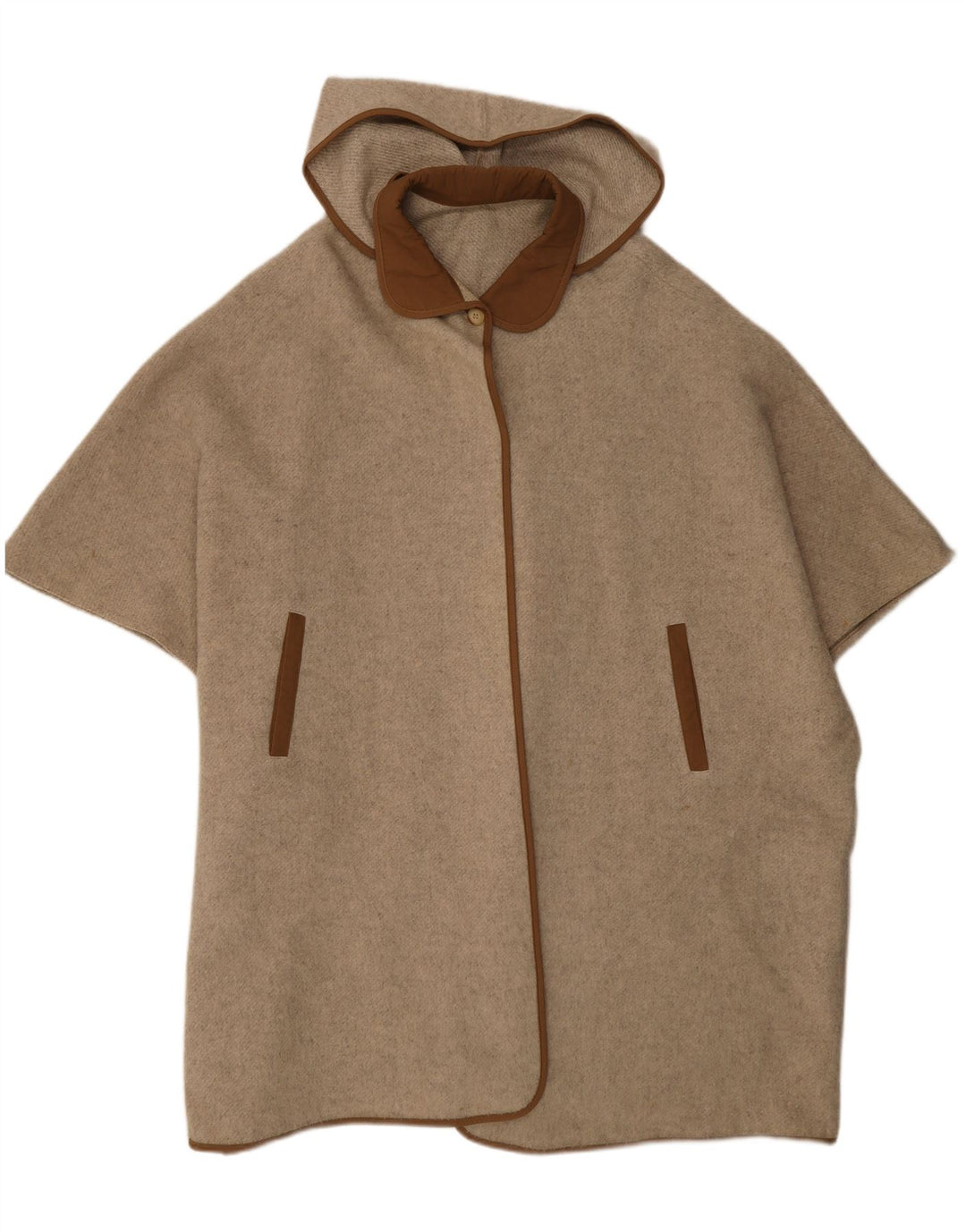 Vintage Poncho-jakke med hætte til kvinder One Size Beige Colourblock