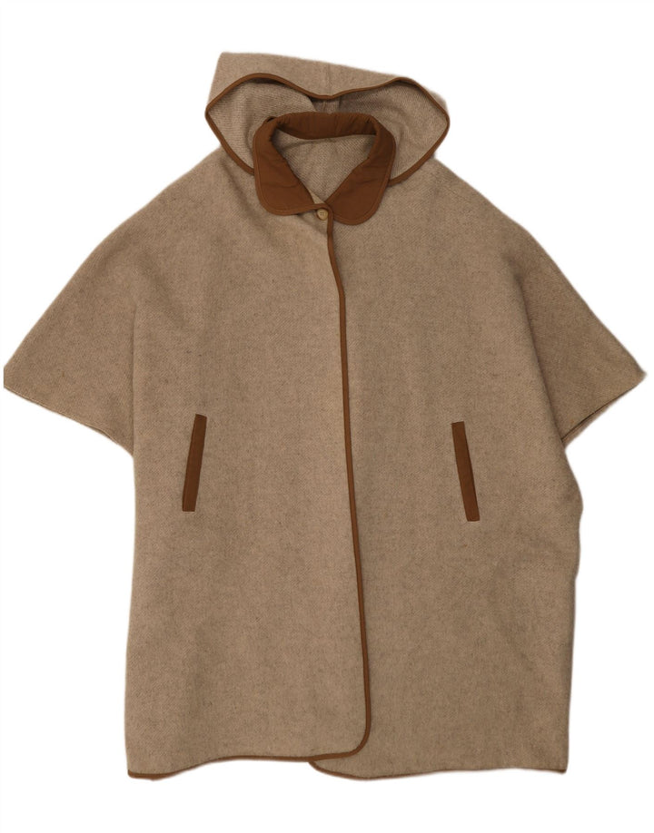 Vintage Poncho-jakke med hætte til kvinder One Size Beige Colourblock