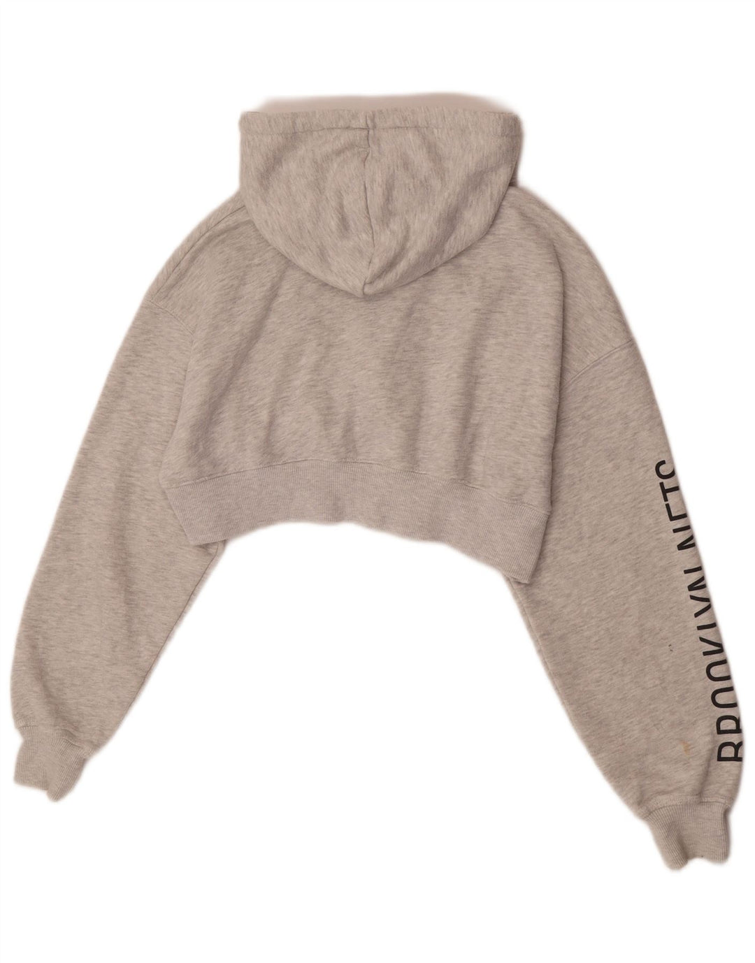 Pull & Bear Dame Crop Grafisk Zip Hættetrøje Sweater UK 10 Small Grå Flecked
