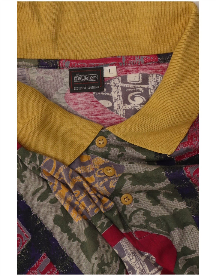 Vintage herre poloshirt Stor flerfarvet geometrisk bomuld