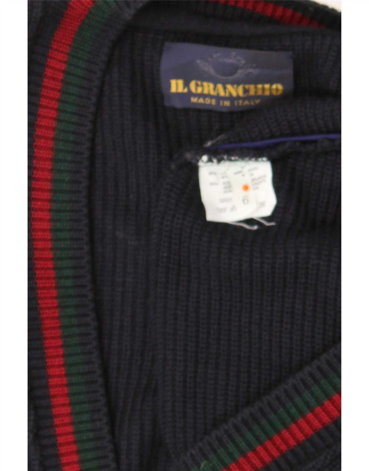 Il Granchio Herre Cardigan Sweater XL Marineblå Geometrisk Uld