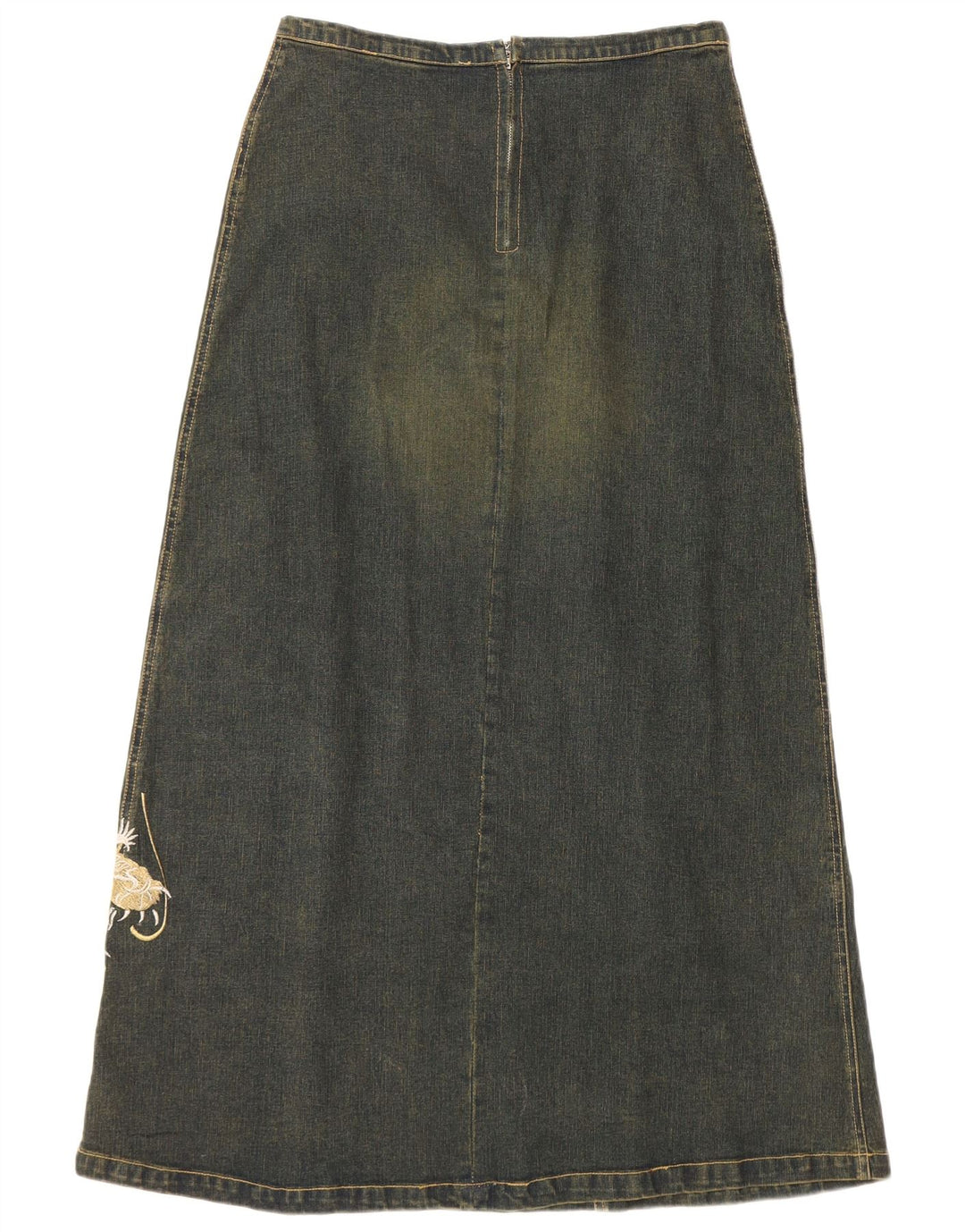 VINTAGE grafisk denimnederdel til kvinder UK 12 Medium W30 Blå bomuld