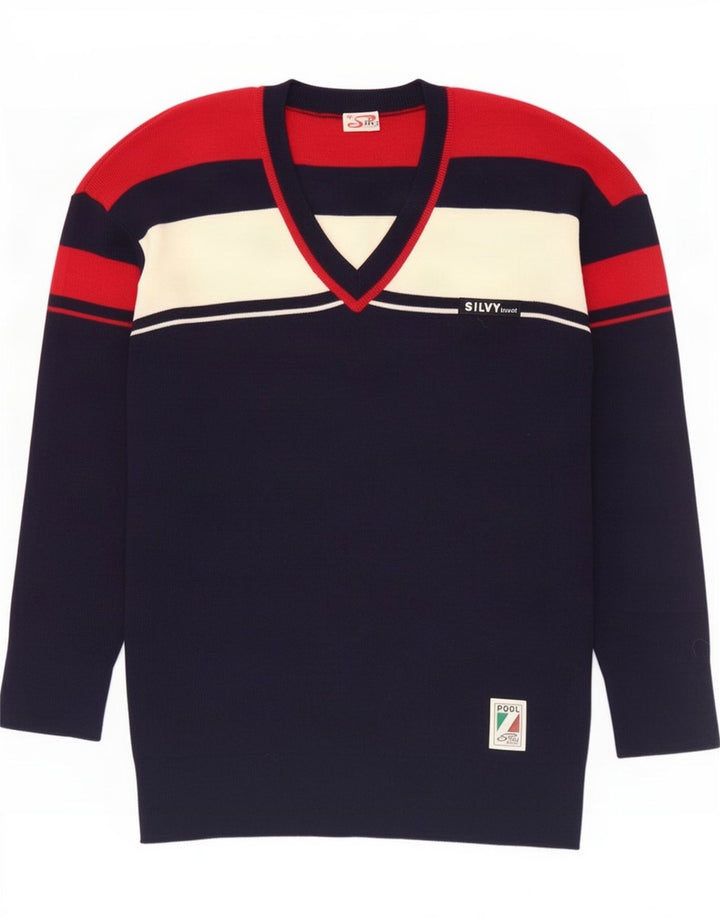 Silvy Herre V-hals sweater IT 50 Medium Navy Blue Colourblock