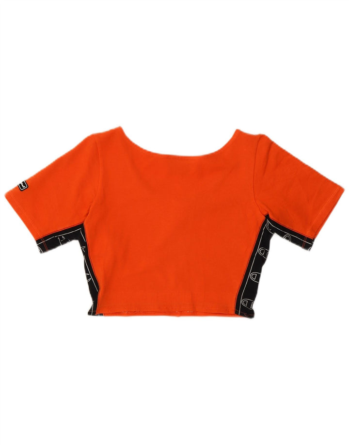 Champion Dame Crop Grafisk T-Shirt Top UK 12 Medium Orange Bomuld