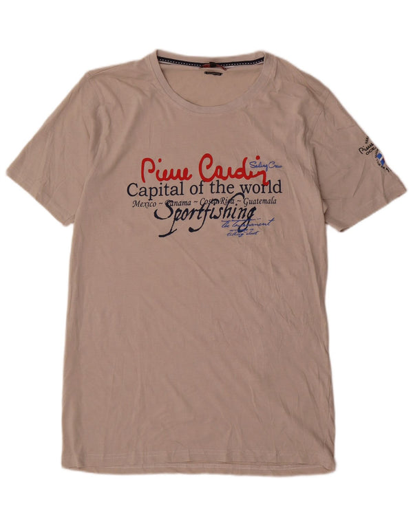 Pierre Cardin Herre grafisk T-shirt Top XL Beige Bomuld